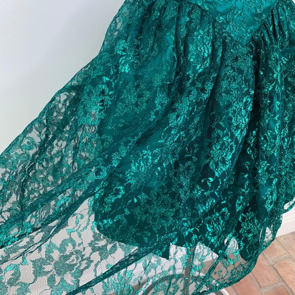 Vintage Gunne Sax Jessica McClintock fit & flare emerald green lace prom dress - Picture 4 of 12